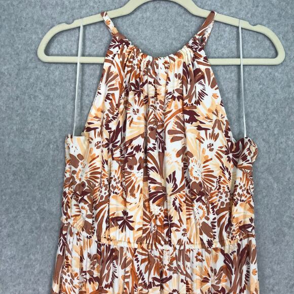 Joie Dress Medium Brown Floral Halter‎ Maxi Pleated Slit Neutral Sundress Resort - Picture 2 of 13
